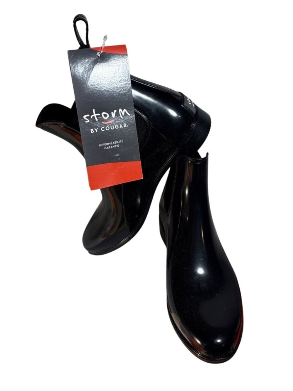 Storm By Cougar Chelsea Rain Boots Wm 7 Waterproof Black Elastic Side Panels NEW